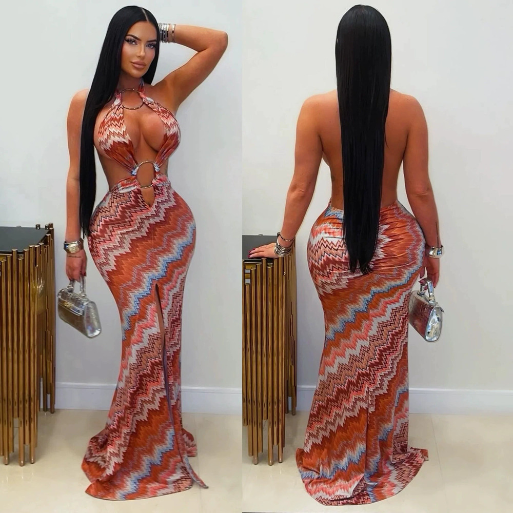 ZARA Women Summer Casual Printed Wavy Long Dress